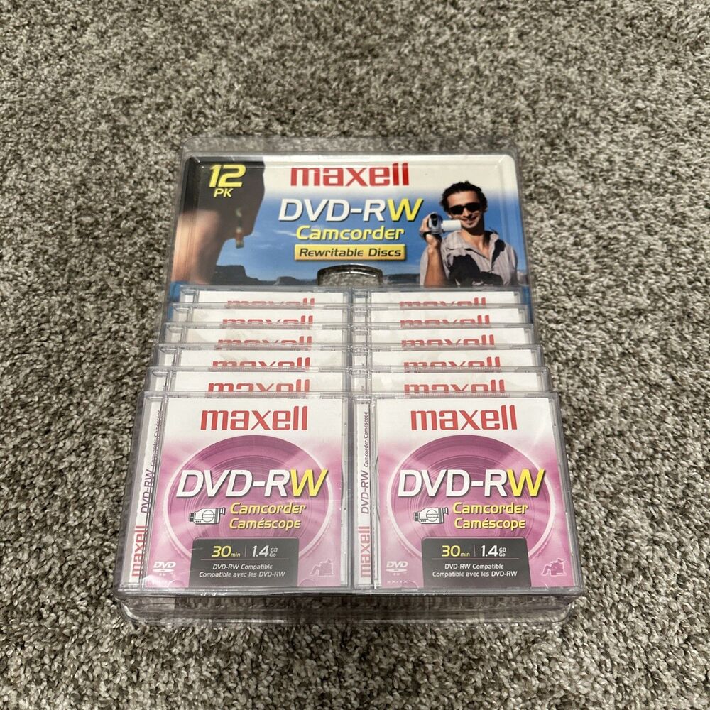 Maxwell 12 Pack DVD-RW Camcorder 30 minute 1.4 GB Disc New in Package Ships FREE
